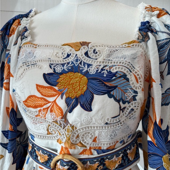 Farm Rio Floral Lace Trim Belted Romper Dress Size M - Picture 3 of 8